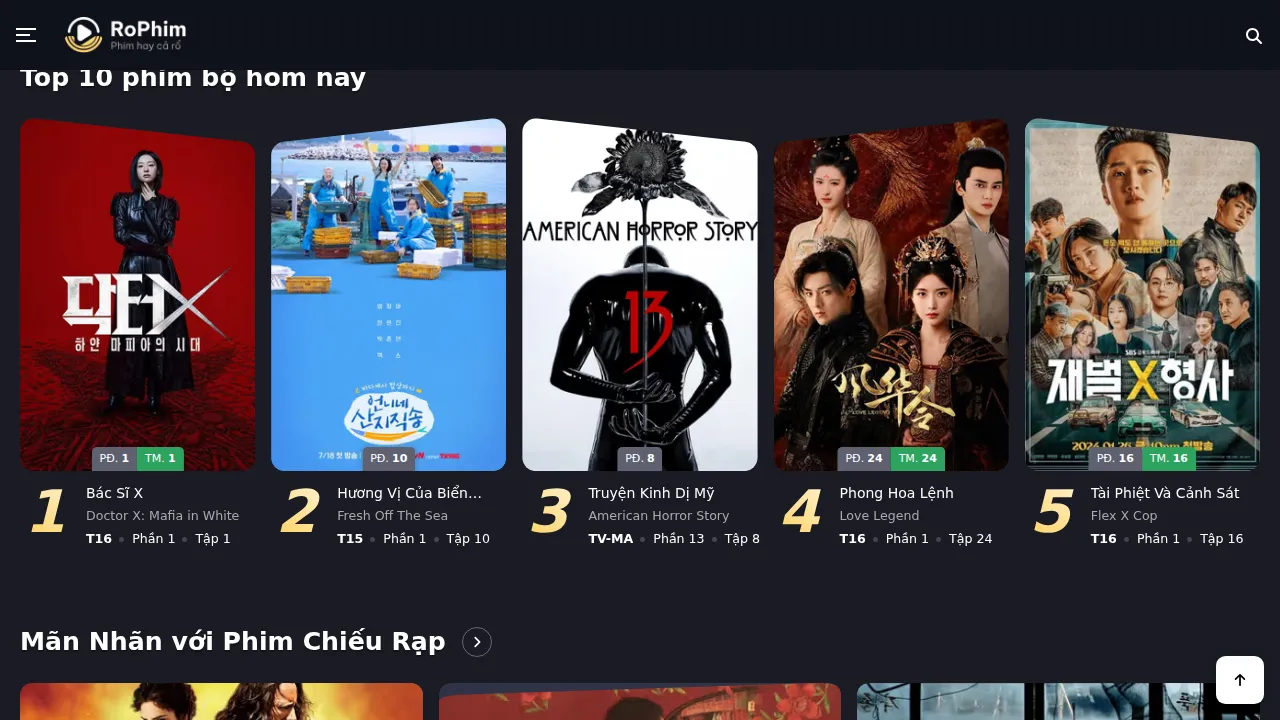 Bảng xếp hạng phim trong ngày trên Rophim247.net